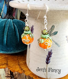 Fall Autumn Pumpkin Earrings Art Glass Brass & Sterling Silver