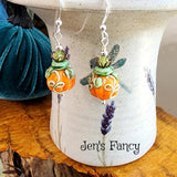 Fall Autumn Pumpkin Earrings Art Glass Brass & Sterling Silver