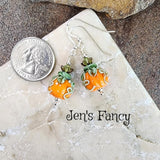 Fall Autumn Pumpkin Earrings Art Glass Brass & Sterling Silver