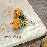 Fall Autumn Pumpkin Earrings Art Glass Brass & Sterling Silver