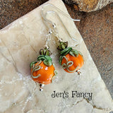 Fall Autumn Pumpkin Earrings Art Glass Brass & Sterling Silver