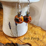 Fall Autumn Pumpkin Earrings Art Glass Brass & Sterling Silver