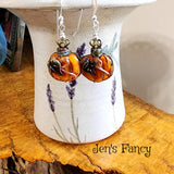 Fall Autumn Pumpkin Earrings Art Glass Brass & Sterling Silver