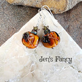 Fall Autumn Pumpkin Earrings Art Glass Brass & Sterling Silver