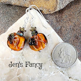 Fall Autumn Pumpkin Earrings Art Glass Brass & Sterling Silver