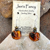 Fall Autumn Pumpkin Earrings Art Glass Brass & Sterling Silver