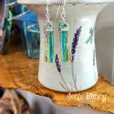 Natural Blue Opal Long Gemstone Earrings Sterling Silver Wire Wrapped Unique Jewelry