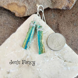 Natural Blue Opal Long Gemstone Earrings Sterling Silver Wire Wrapped Unique Jewelry