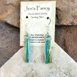 Natural Blue Opal Long Gemstone Earrings Sterling Silver Wire Wrapped Unique Jewelry