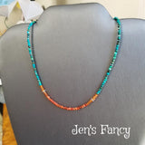 Chrysocolla Gemstone Necklace Sterling Silver with Moroccan Red Agate & Hessonite Garnet