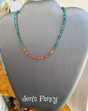 Chrysocolla Gemstone Necklace Sterling Silver with Moroccan Red Agate & Hessonite Garnet