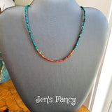 Chrysocolla Gemstone Necklace Sterling Silver with Moroccan Red Agate & Hessonite Garnet
