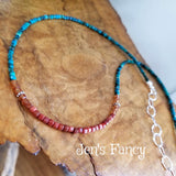 Chrysocolla Gemstone Necklace Sterling Silver with Moroccan Red Agate & Hessonite Garnet