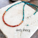 Chrysocolla Gemstone Necklace Sterling Silver with Moroccan Red Agate & Hessonite Garnet