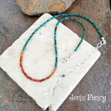 Chrysocolla Gemstone Necklace Sterling Silver with Moroccan Red Agate & Hessonite Garnet