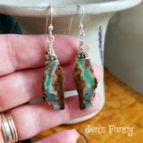Chrysoprase Long Gemstone Earrings Sterling Silver Wire Wrapped