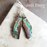 Chrysoprase Long Gemstone Earrings Sterling Silver Wire Wrapped
