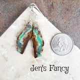 Chrysoprase Long Gemstone Earrings Sterling Silver Wire Wrapped