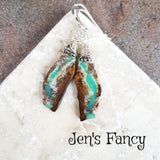 Chrysoprase Long Gemstone Earrings Sterling Silver Wire Wrapped