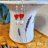 Red Heart Pearl Earrings Sterling Silver Valentine's Day Jewelry