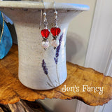 Red Heart Pearl Earrings Sterling Silver Valentine's Day Jewelry