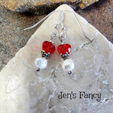 Red Heart Pearl Earrings Sterling Silver Valentine's Day Jewelry