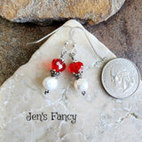 Red Heart Pearl Earrings Sterling Silver Valentine's Day Jewelry
