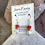 Red Heart Pearl Earrings Sterling Silver Valentine's Day Jewelry