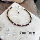 Tiger Eye & Garnet Gemstone Bracelet Sterling Silver