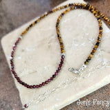 Garnet & Tigers Eye Gemstone Necklace Sterling Silver