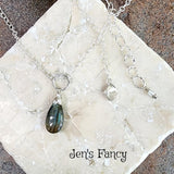 Labradorite Necklace Sterling Silver Wire Wrapped with Moonstone