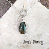 Labradorite Necklace Sterling Silver Wire Wrapped with Moonstone
