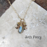 Labradorite & Tourmaline Necklace Gold Filled Wire Wrapped