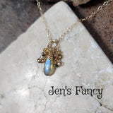 Labradorite & Tourmaline Necklace Gold Filled Wire Wrapped