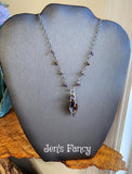 Amethyst Gemstone Drop Necklace Art Glass Leaf with Iolite Tiger Eye Sterling Silver Wire Wrapped