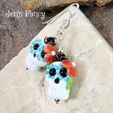 Sugar Skull Earrings Sterling Silver & Art Glass