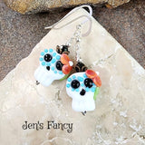 Sugar Skull Earrings Sterling Silver & Art Glass