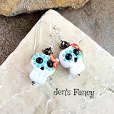 Sugar Skull Earrings Sterling Silver & Art Glass
