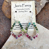 Tourmaline Natural Gemstone Earrings Sterling Silver Wire Wrapped Hoops