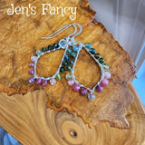 Tourmaline Natural Gemstone Earrings Sterling Silver Wire Wrapped Hoops