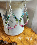 Tourmaline Natural Gemstone Earrings Sterling Silver Wire Wrapped Hoops