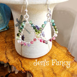 Tourmaline Natural Gemstone Earrings Sterling Silver Wire Wrapped Hoops