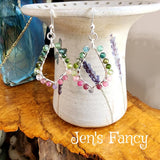 Tourmaline Natural Gemstone Earrings Sterling Silver Wire Wrapped Hoops