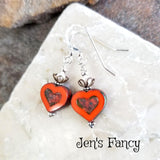 Czech Heart Earrings Sterling Silver & Brass