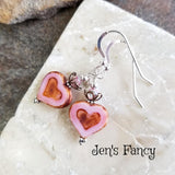 Czech Heart Earrings Sterling Silver & Brass