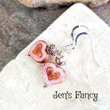 Czech Heart Earrings Sterling Silver & Brass
