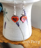 Czech Heart Earrings Sterling Silver & Brass