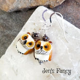 Owl Earrings - Owl Jewelry - Art Glass & Garnet Sterling Silver Earrings - Owl Gift for Her