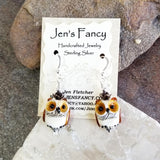 Owl Earrings - Owl Jewelry - Art Glass & Garnet Sterling Silver Earrings - Owl Gift for Her