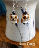 Owl Earrings - Owl Jewelry - Art Glass & Garnet Sterling Silver Earrings - Owl Gift for Her